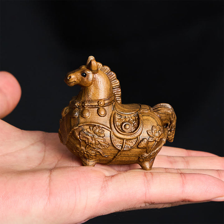 Buddha Stones "Hoping You Success and Good Luck" Mini Year of the Horse Lotus Ebony Linden Wood Green Sandalwood Decoration Includes Gift Message Card - image 15