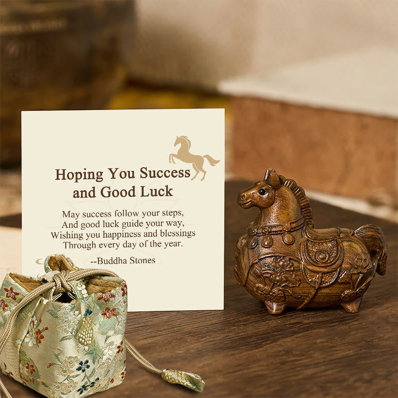 Buddha Stones "Hoping You Success and Good Luck" Mini Year of the Horse Lotus Ebony Linden Wood Green Sandalwood Decoration Includes Gift Message Card - Ebony 5.5*5*3.2cm - Deluxe Gift Bag (+$9.59) - image 17