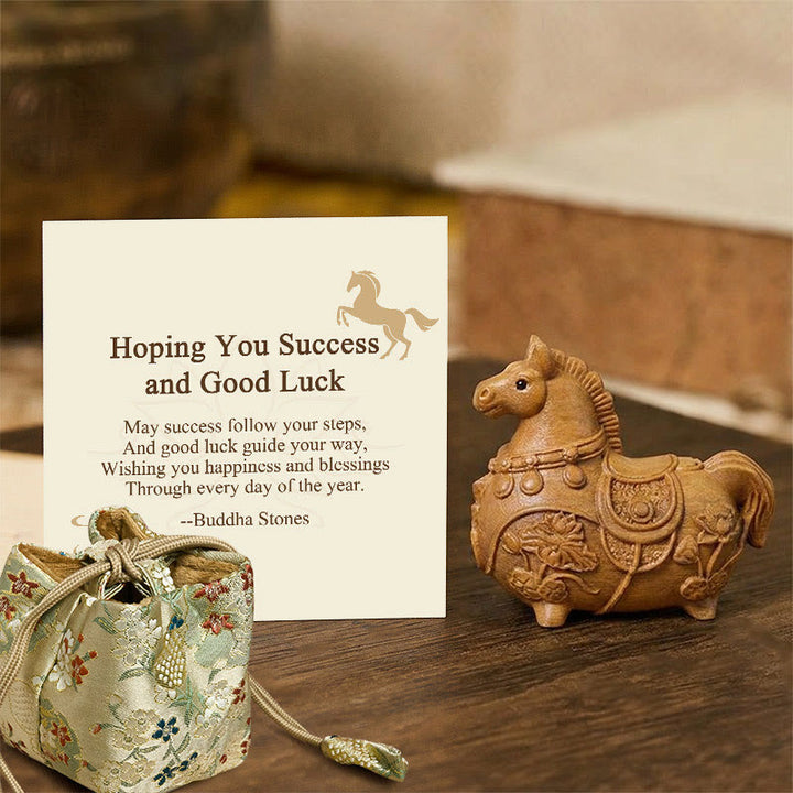Buddha Stones "Hoping You Success and Good Luck" Mini Year of the Horse Lotus Ebony Linden Wood Green Sandalwood Decoration Includes Gift Message Card - Green Sandalwood 5.5*5*3.2cm - Deluxe Gift Bag (+$9.59) - image 23