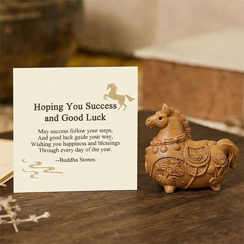 Buddha Stones "Hoping You Success and Good Luck" Mini Year of the Horse Lotus Ebony Linden Wood Green Sandalwood Decoration Includes Gift Message Card - Green Sandalwood 5.5*5*3.2cm - Standard Gift Box - image 21