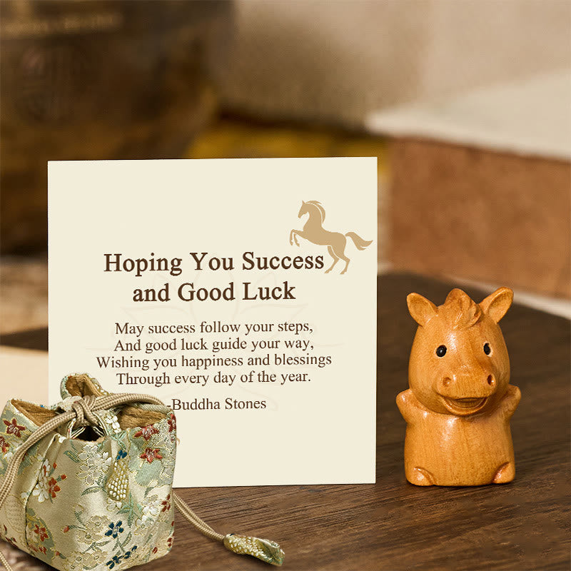 Buddha Stones "Hoping You Success and Good Luck" Mini Year of the Horse Linden Wood Prosperity Decoration Includes Gift Message Card - Linden Wood 2.8*3.25*4.2cm - Deluxe Gift Bag (+$9.59) - image 9