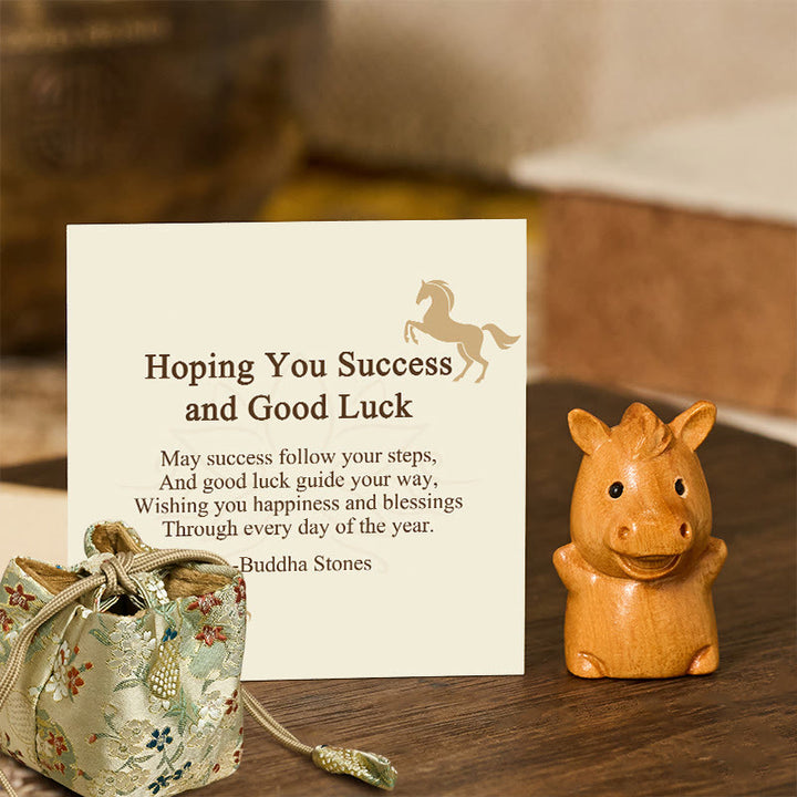 Buddha Stones "Hoping You Success and Good Luck" Mini Year of the Horse Linden Wood Prosperity Decoration Includes Gift Message Card - Linden Wood 2.8*3.25*4.2cm - Deluxe Gift Bag (+$9.59) - image 9