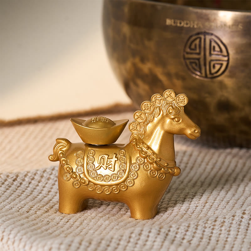 Buddha Stones "Hoping You Success and Good Luck" Year of the Horse Great Fortune Copper Coins Ingot Alloy Decoration Includes Gift Message Card - image 3