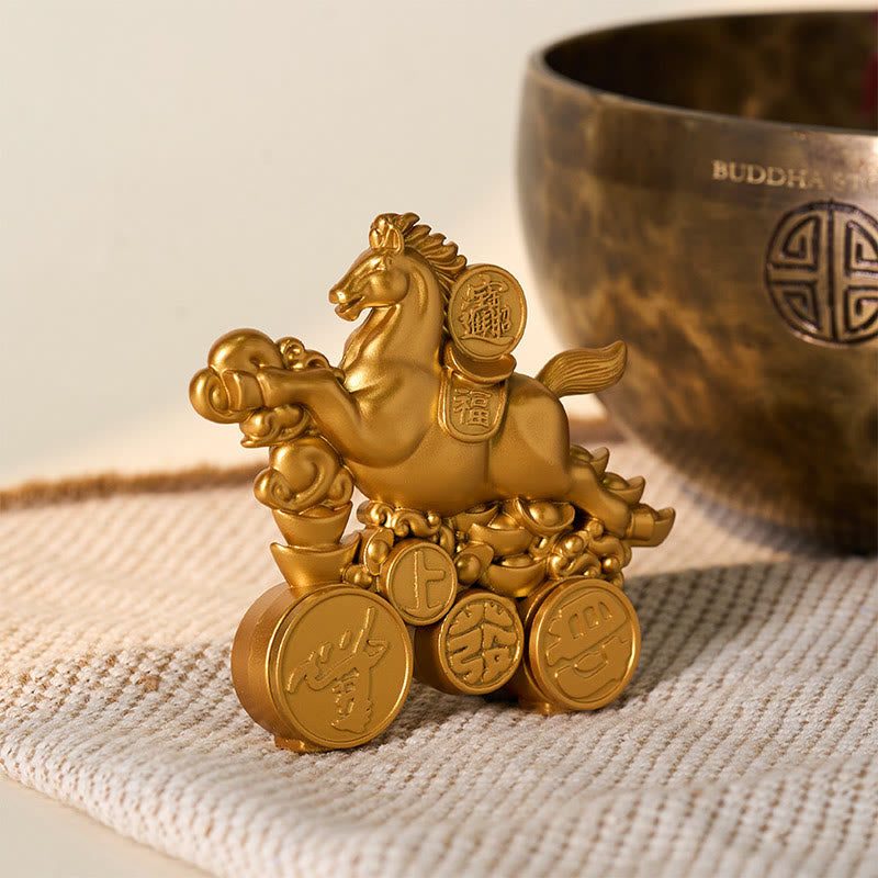 Buddha Stones "Hoping You Success and Good Luck" Year of the Horse Get Rich Now Ingot Fu Character Alloy Decoration Includes Gift Message Card - image 4
