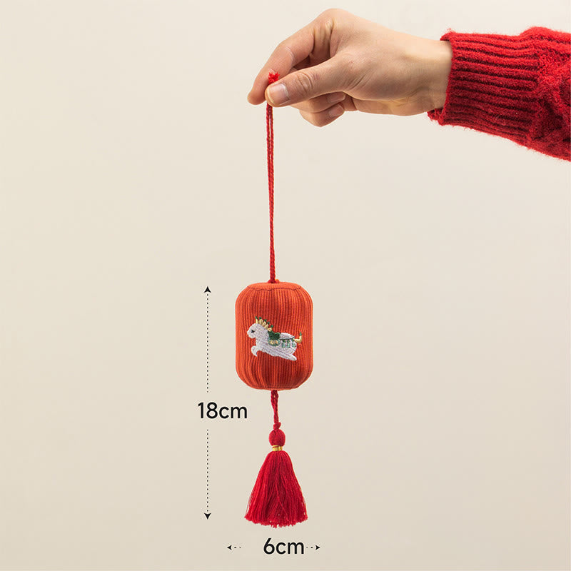 Buddha Stones Year Of The Horse Red String Fu Character Luck Embroidery Hanging Decoration - White Horse(Size: 18*6cm) - image 2