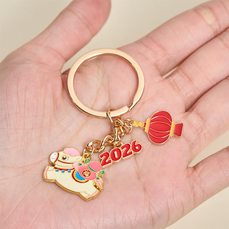 Buddha Stones "Hoping You Have a Joyful Year" Year of the Horse Lantern Fu Character Glutinous Rice Balls Bowl Gourd Alloy Key Chain Includes Gift Message Card - image 13