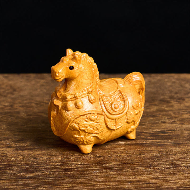 Buddha Stones "Hoping You Success and Good Luck" Mini Year of the Horse Lotus Ebony Linden Wood Green Sandalwood Decoration Includes Gift Message Card - image 3