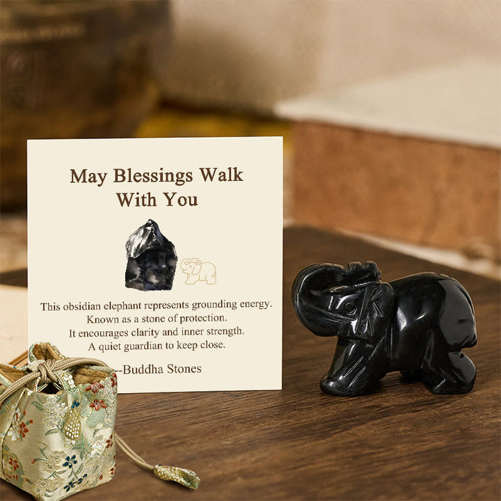 Buddha Stones ''May Blessings Walk With You'' Natural Small Elephant Amazonite Amethyst Jade Black Obsidian Stone Decoration Includes Gift Message Card - Black Obsidian 5*3.9*2.5cm - Deluxe Gift Bag (+$9.59) - image 36