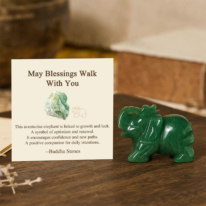 Buddha Stones ''May Blessings Walk With You'' Natural Small Elephant Amazonite Amethyst Jade Black Obsidian Stone Decoration Includes Gift Message Card - Green Aventurine 5*3.9*2.5cm - Standard Gift Box - image 47