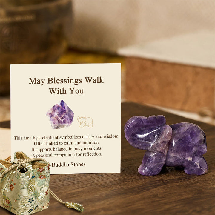 Buddha Stones ''May Blessings Walk With You'' Natural Small Elephant Amazonite Amethyst Jade Black Obsidian Stone Decoration Includes Gift Message Card - Amethyst 5*3.9*2.5cm - Deluxe Gift Bag (+$9.59) - image 18