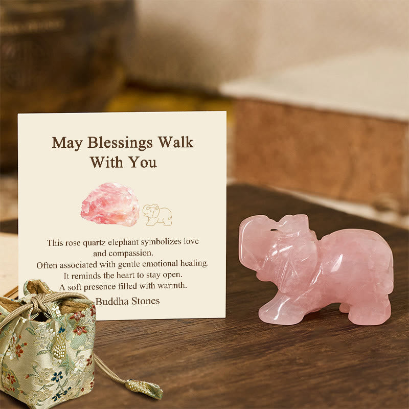 Buddha Stones ''May Blessings Walk With You'' Natural Small Elephant Amazonite Amethyst Jade Black Obsidian Stone Decoration Includes Gift Message Card - Rose Quartz 5*3.9*2.5cm - Deluxe Gift Bag (+$9.59) - image 45