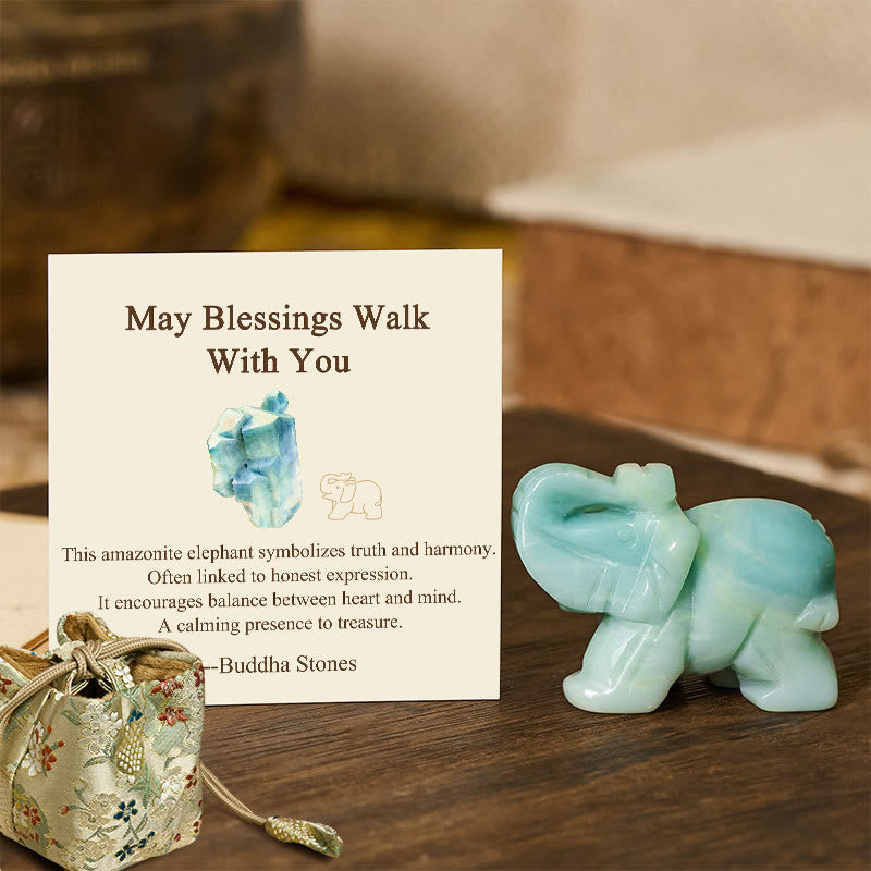 Buddha Stones ''May Blessings Walk With You'' Natural Small Elephant Amazonite Amethyst Jade Black Obsidian Stone Decoration Includes Gift Message Card - Amazonite 5*3.9*2.5cm - Deluxe Gift Bag (+$9.59) - image 8