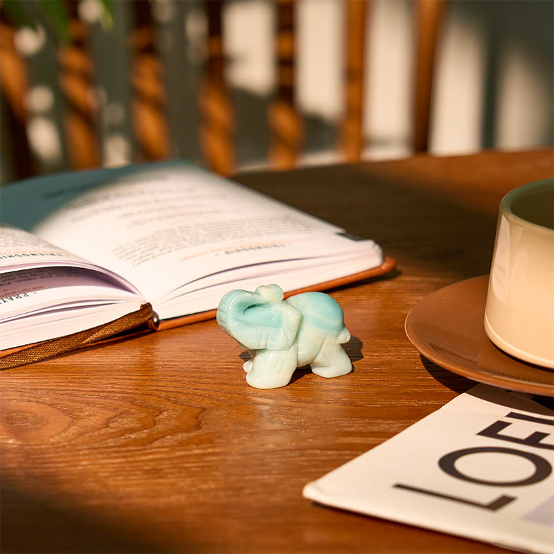 Buddha Stones ''May Blessings Walk With You'' Natural Small Elephant Amazonite Amethyst Jade Black Obsidian Stone Decoration Includes Gift Message Card - image 7