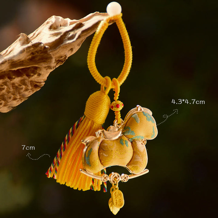 Buddha Stones Year Of The Horse Embroidery Red String Key Chain - Yellow Horse(Size: 43*47mm) - image 2