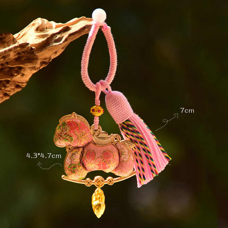 Buddha Stones Year Of The Horse Embroidery Red String Key Chain - Pink Horse(Size: 43*47mm) - image 3