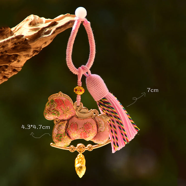 Buddha Stones Year Of The Horse Embroidery Red String Key Chain - Pink Horse(Size: 43*47mm) - image 3