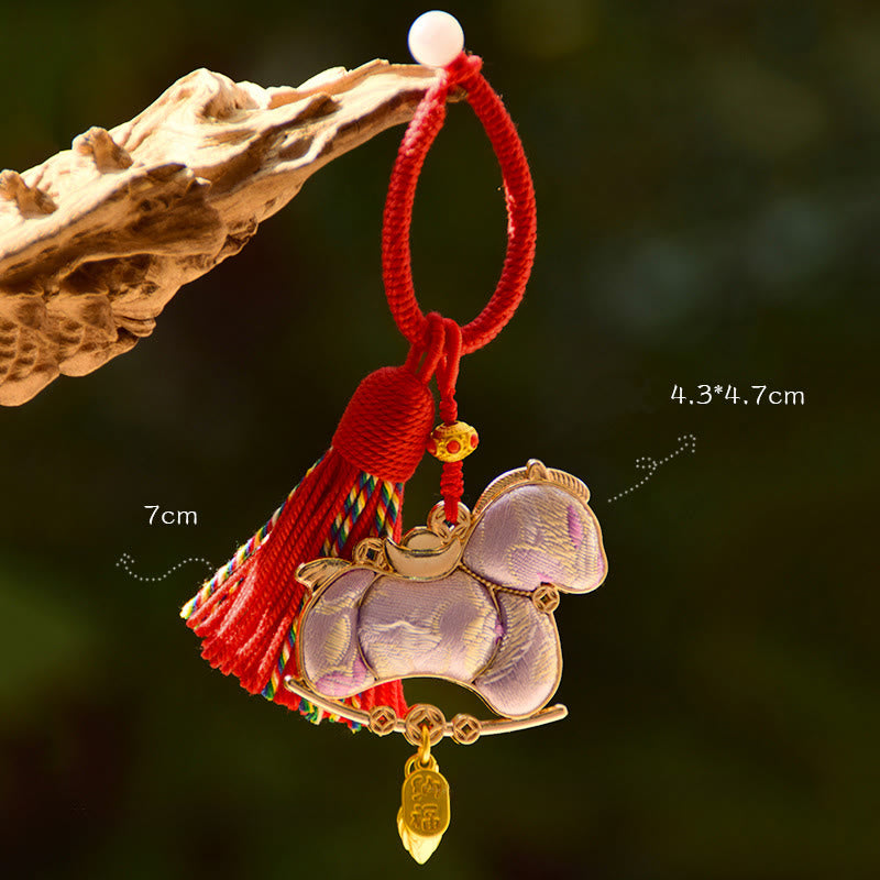Buddha Stones Year Of The Horse Embroidery Red String Key Chain - MediumPurple Horse(Size: 43*47mm) - image 7