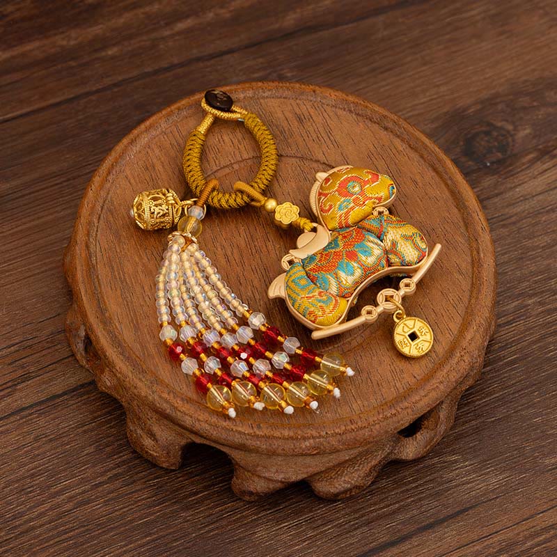 Buddha Stones Year Of The Horse Embroidery Prosperity Key Chain - Golden Horse(Size:10*5 cm) - image 4