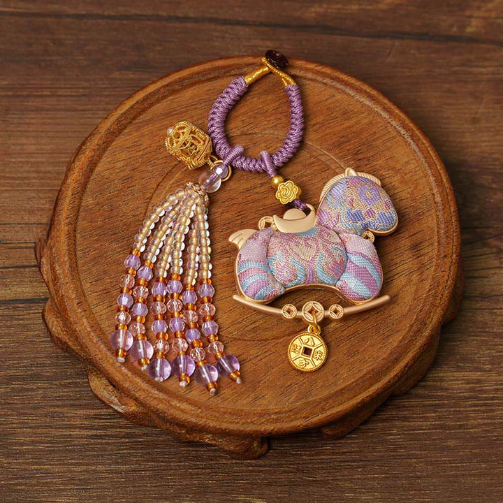Buddha Stones Year Of The Horse Embroidery Prosperity Key Chain - Purple Horse(Size:10*5 cm) - image 9