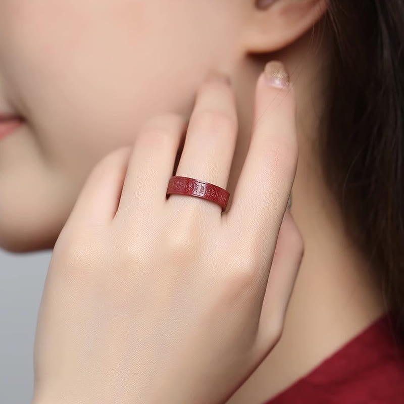 Buddha Stones Cinnabar Om Mani Padme Hum Heart Sutra Blessing Ring - image 3