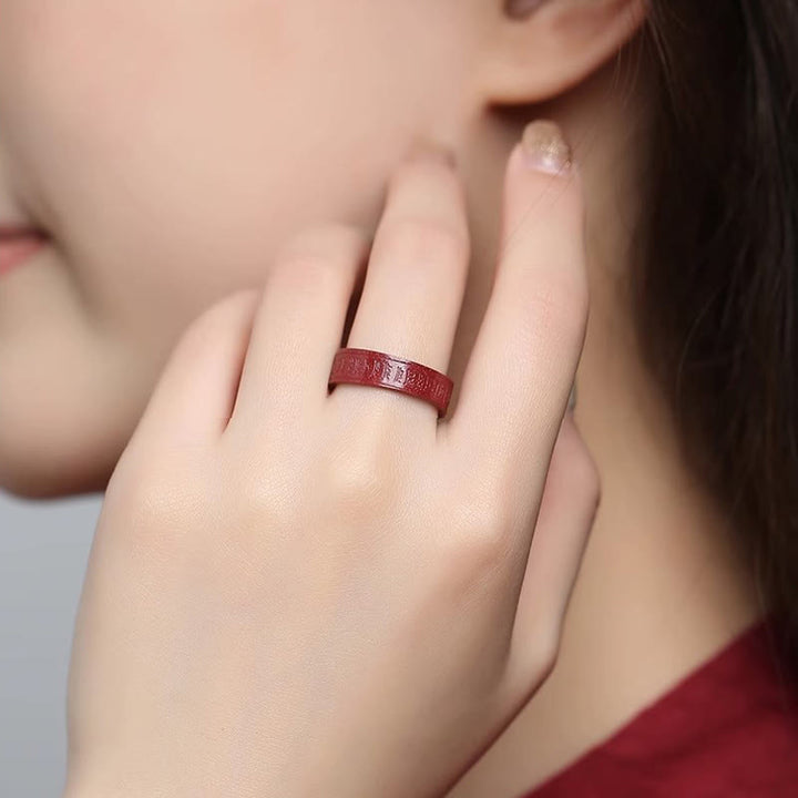Buddha Stones Cinnabar Om Mani Padme Hum Heart Sutra Blessing Ring - image 3
