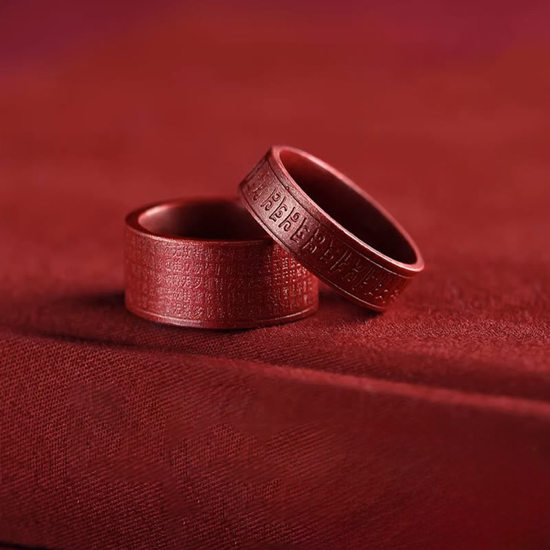 Buddha Stones Cinnabar Om Mani Padme Hum Heart Sutra Blessing Ring - image 11