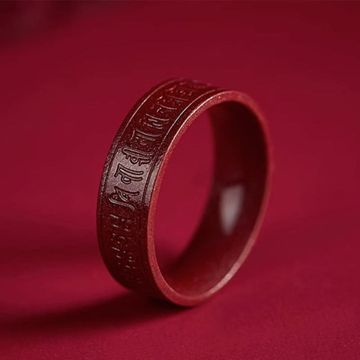 Buddha Stones Cinnabar Om Mani Padme Hum Heart Sutra Blessing Ring - image 1