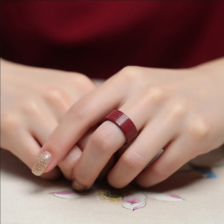 Buddha Stones Cinnabar Om Mani Padme Hum Heart Sutra Blessing Ring - image 10