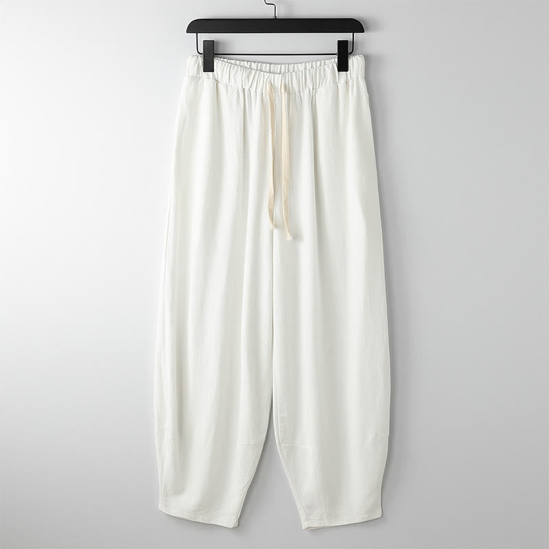 Buddha Stones Summer Solid Color Drawstring Ankle-Length Men's Harem Pants With Pockets - White - US/UK/AU54，EU64 (9XL) - image 4