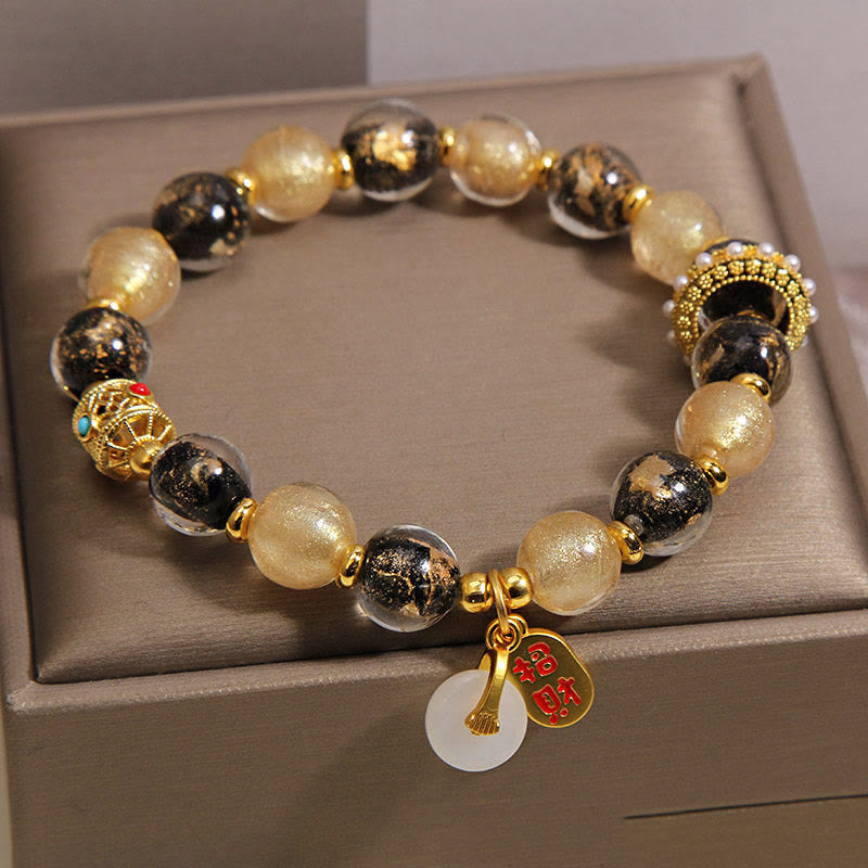 Buddha Stones Black Gold Liuli Glass Bead Attracts Wealth Peace Buckle Blessing Bracelet - image 1