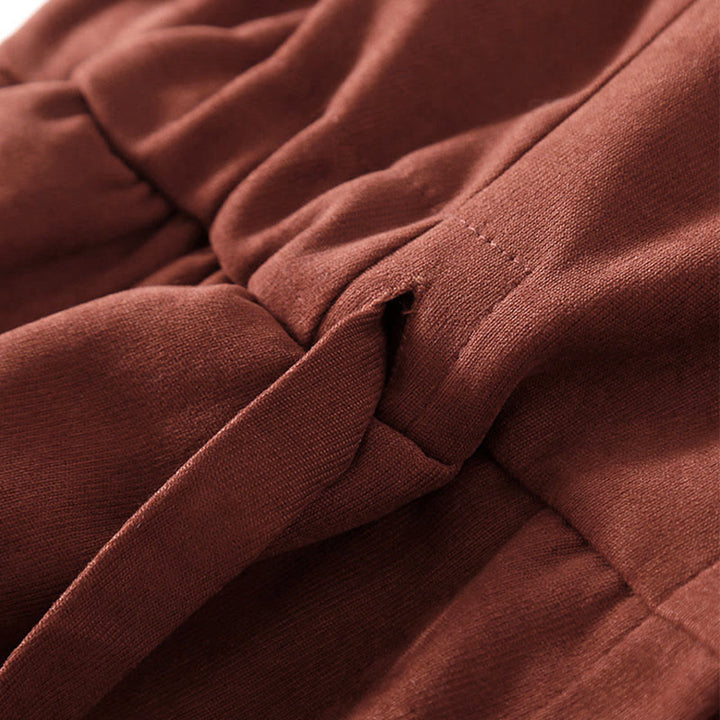 Buddha Stones Fall Solid Color Buttons Down Lace-up Design Long Sleeve Midi Dress With Pockets - image 4