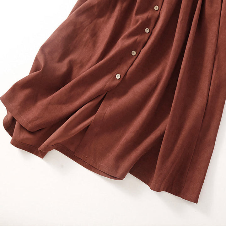 Buddha Stones Fall Solid Color Buttons Down Lace-up Design Long Sleeve Midi Dress With Pockets - image 8