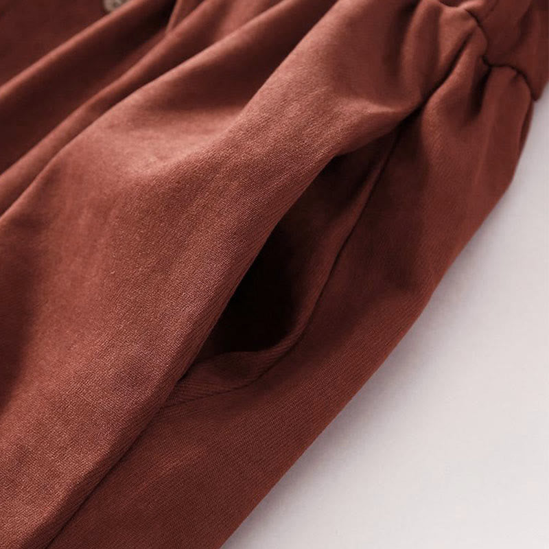 Buddha Stones Fall Solid Color Buttons Down Lace-up Design Long Sleeve Midi Dress With Pockets - image 5