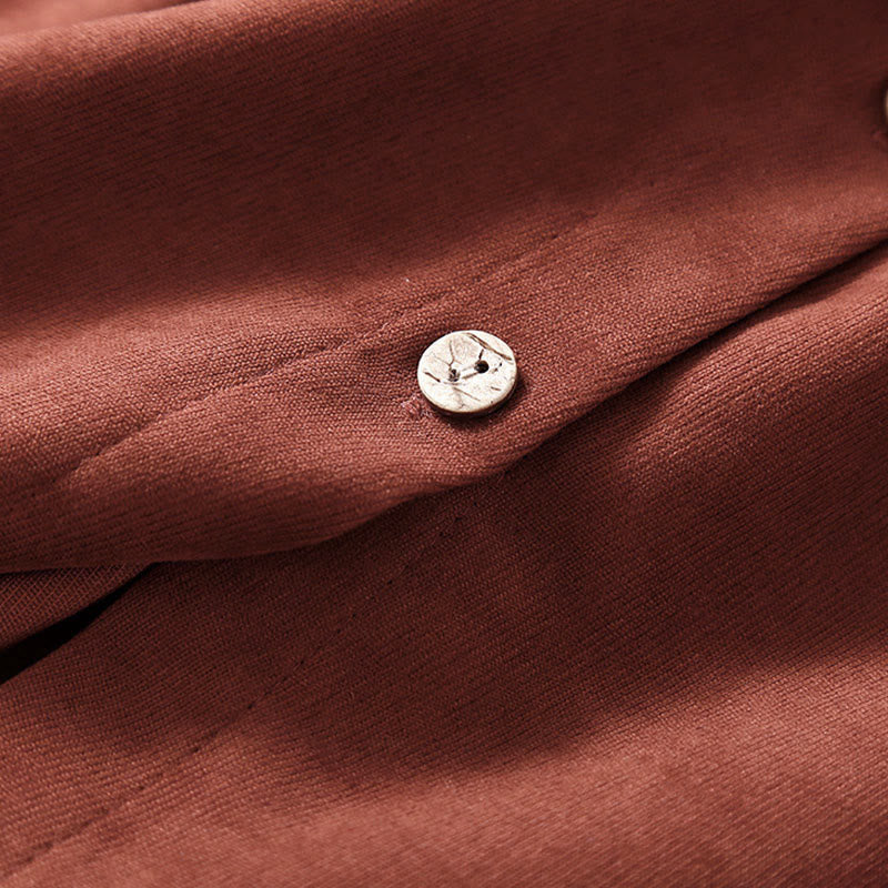 Buddha Stones Fall Solid Color Buttons Down Lace-up Design Long Sleeve Midi Dress With Pockets - image 6