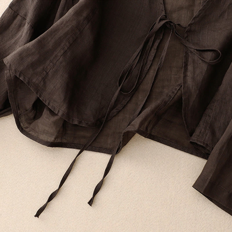 Buddha Stones Summer Plain Long Sleeve Lace-up Open Front Women's Kimono - image 15