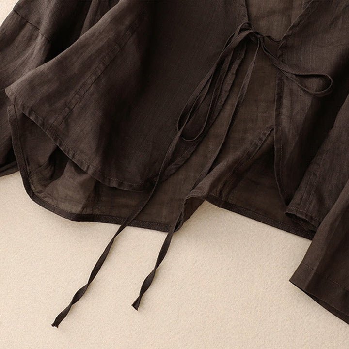 Buddha Stones Summer Plain Long Sleeve Lace-up Open Front Women's Kimono - image 15