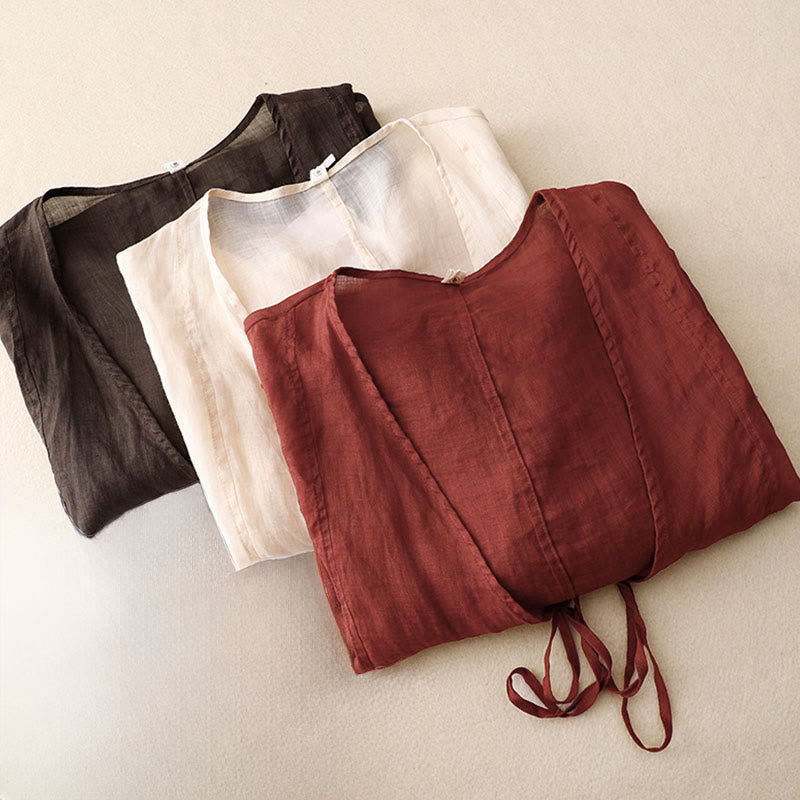 Buddha Stones Summer Plain Long Sleeve Lace-up Open Front Women's Kimono - image 18