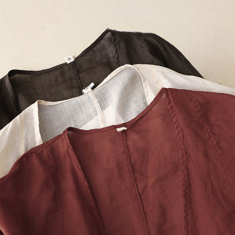 Buddha Stones Summer Plain Long Sleeve Lace-up Open Front Women's Kimono - image 19