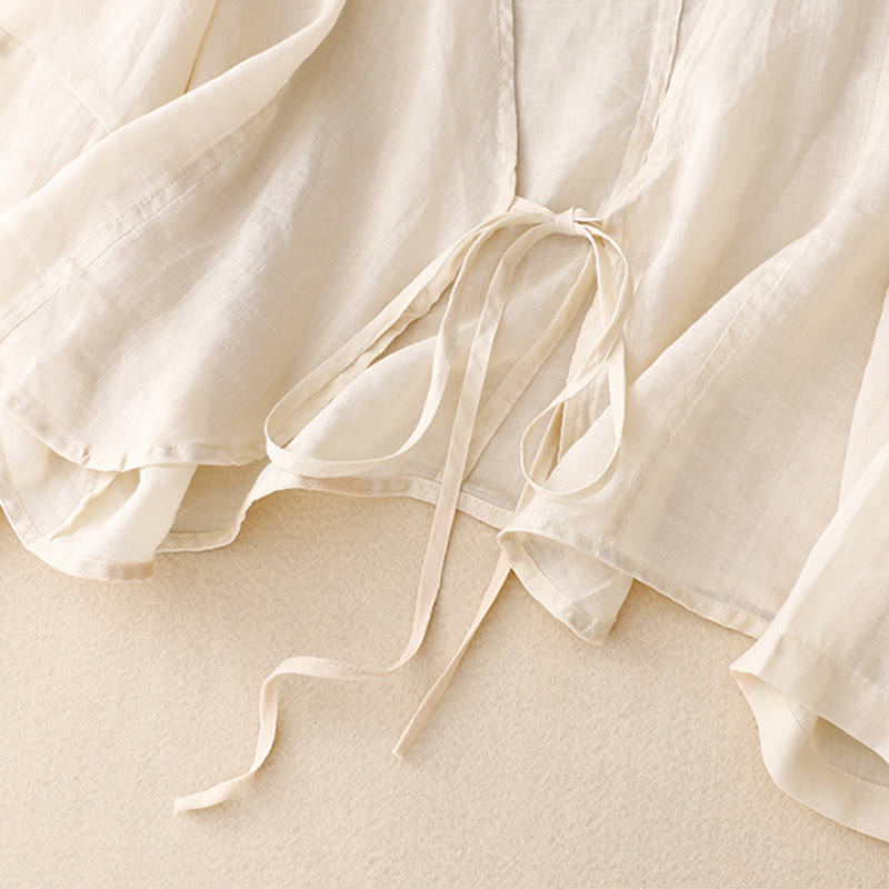 Buddha Stones Summer Plain Long Sleeve Lace-up Open Front Women's Kimono - image 8