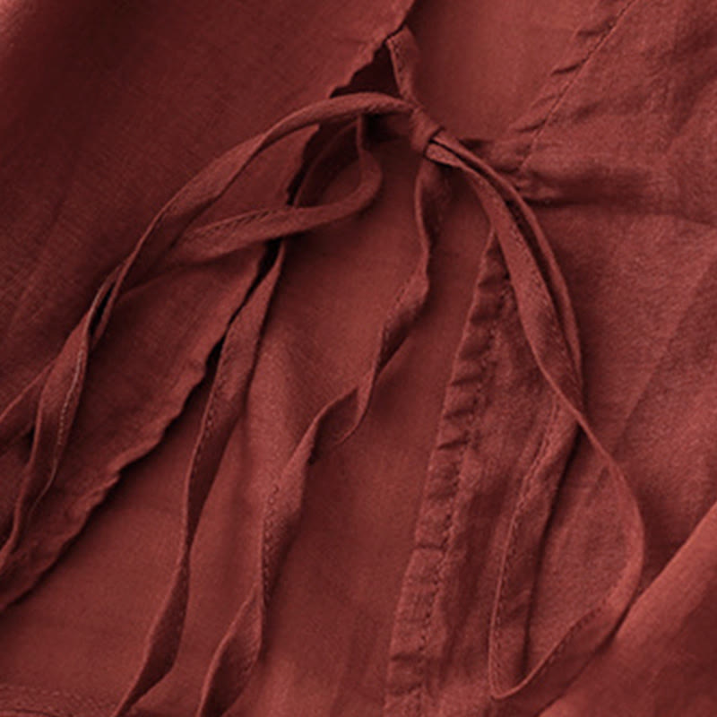 Buddha Stones Summer Plain Long Sleeve Lace-up Open Front Women's Kimono - image 3