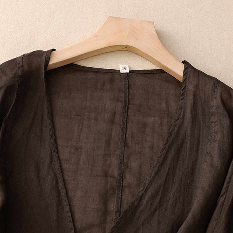 Buddha Stones Summer Plain Long Sleeve Lace-up Open Front Women's Kimono - image 13