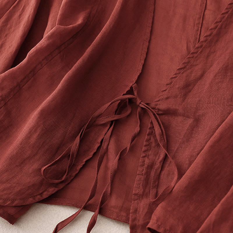 Buddha Stones Summer Plain Long Sleeve Lace-up Open Front Women's Kimono - image 2