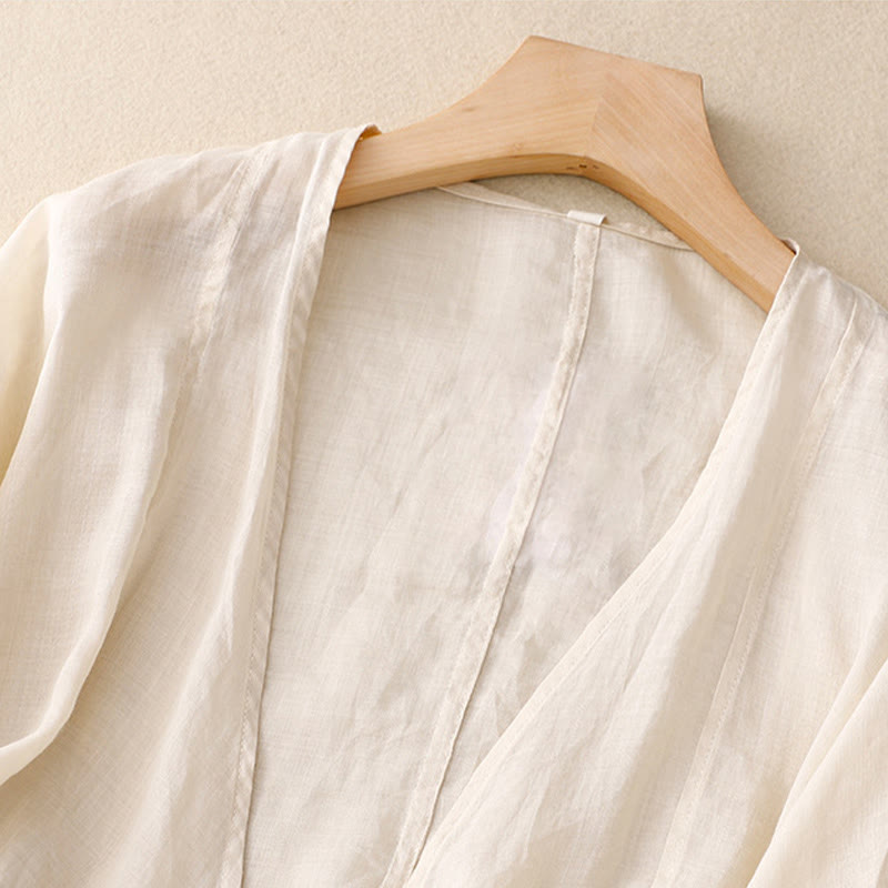 Buddha Stones Summer Plain Long Sleeve Lace-up Open Front Women's Kimono - image 7