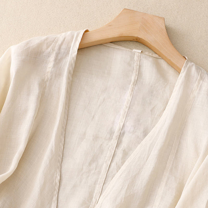 Buddha Stones Summer Plain Long Sleeve Lace-up Open Front Women's Kimono - image 7