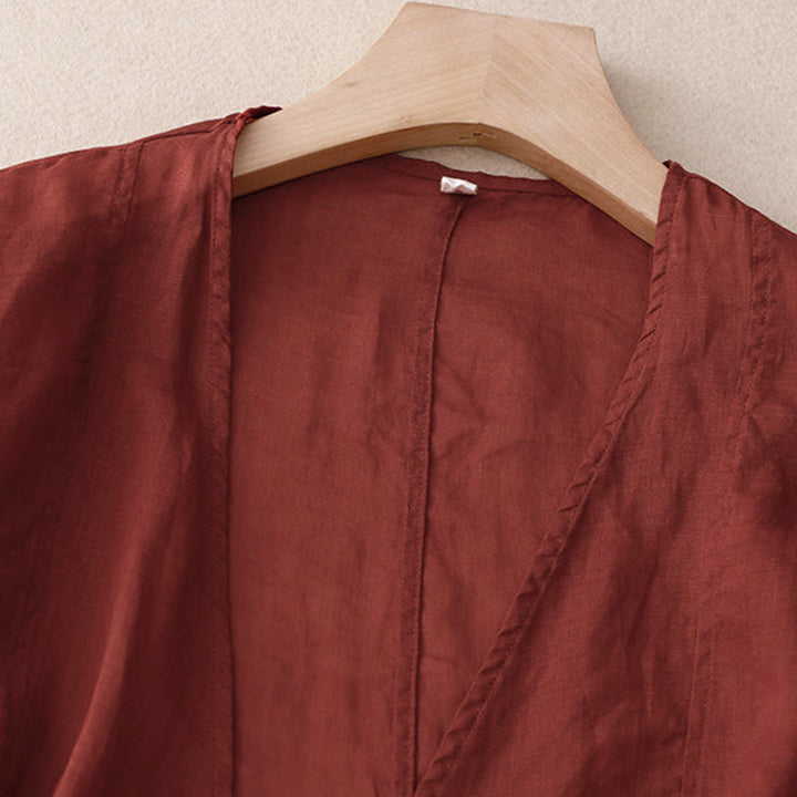 Buddha Stones Summer Plain Long Sleeve Lace-up Open Front Women's Kimono - image 1