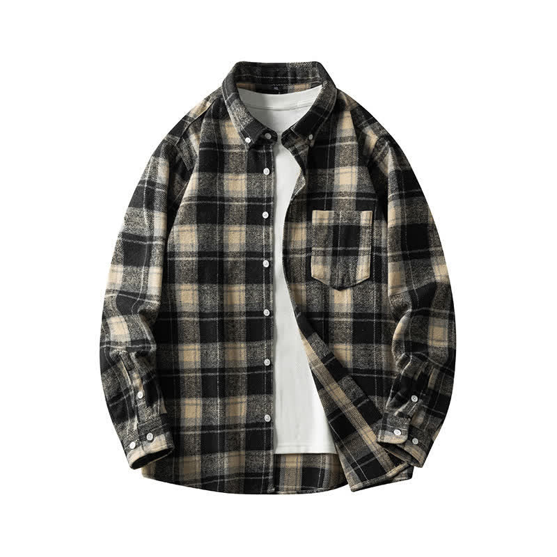 Buddha Stones Commute Multicolor Plaid Button Men's Cotton Long Sleeve Shirts With Pocket - Black LightYellow Plaid - US/UK/AU48，EU58 (7XL) - image 10