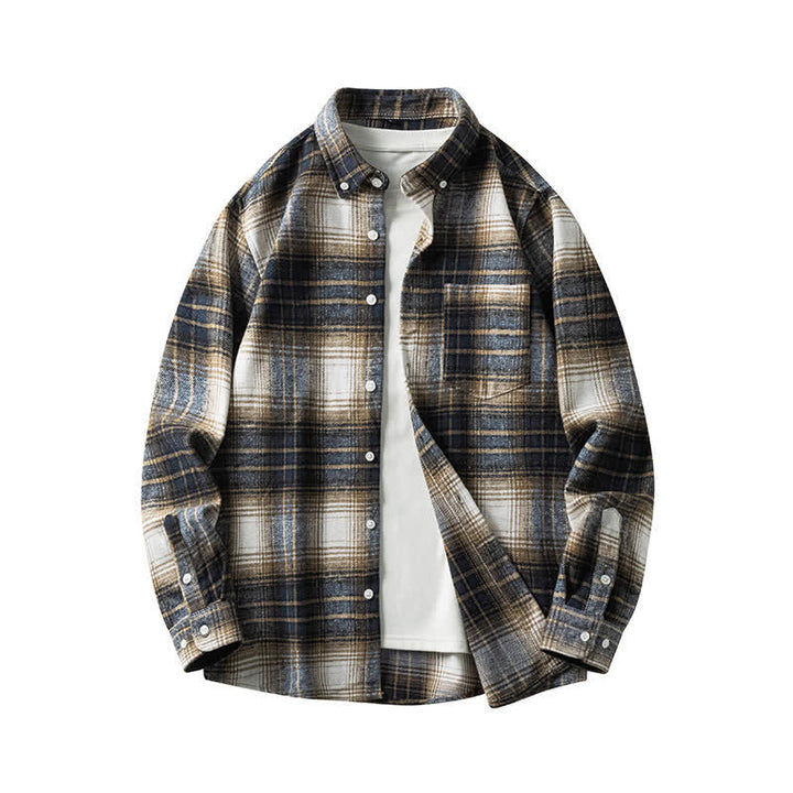 Buddha Stones Commute Multicolor Plaid Button Men's Cotton Long Sleeve Shirts With Pocket - White MidnightBlue Plaid - US/UK/AU48，EU58 (7XL) - image 18