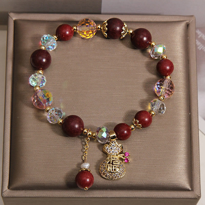 Buddha Stones Sandalwood Fu Character Lucky Fortune Money Bag Charm Protection Bracelet - image 2