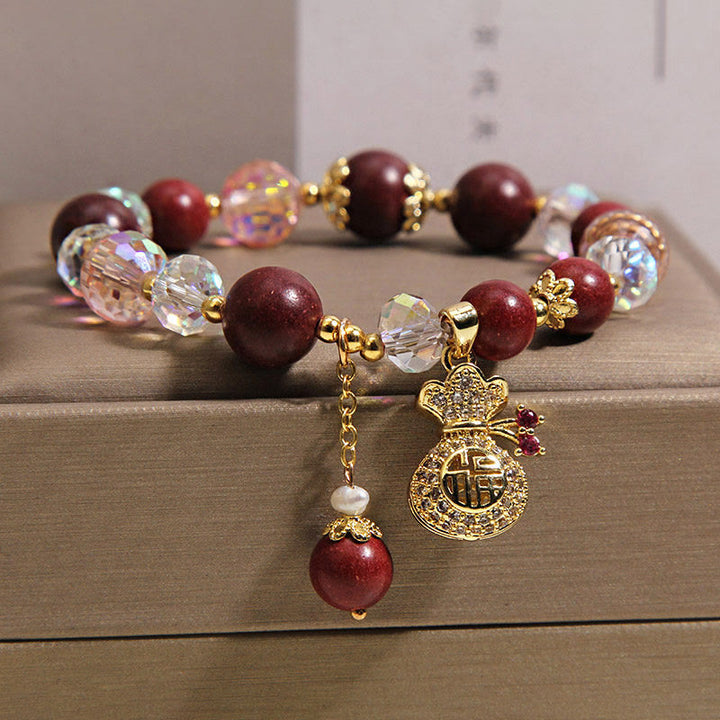 Buddha Stones Sandalwood Fu Character Lucky Fortune Money Bag Charm Protection Bracelet - image 7