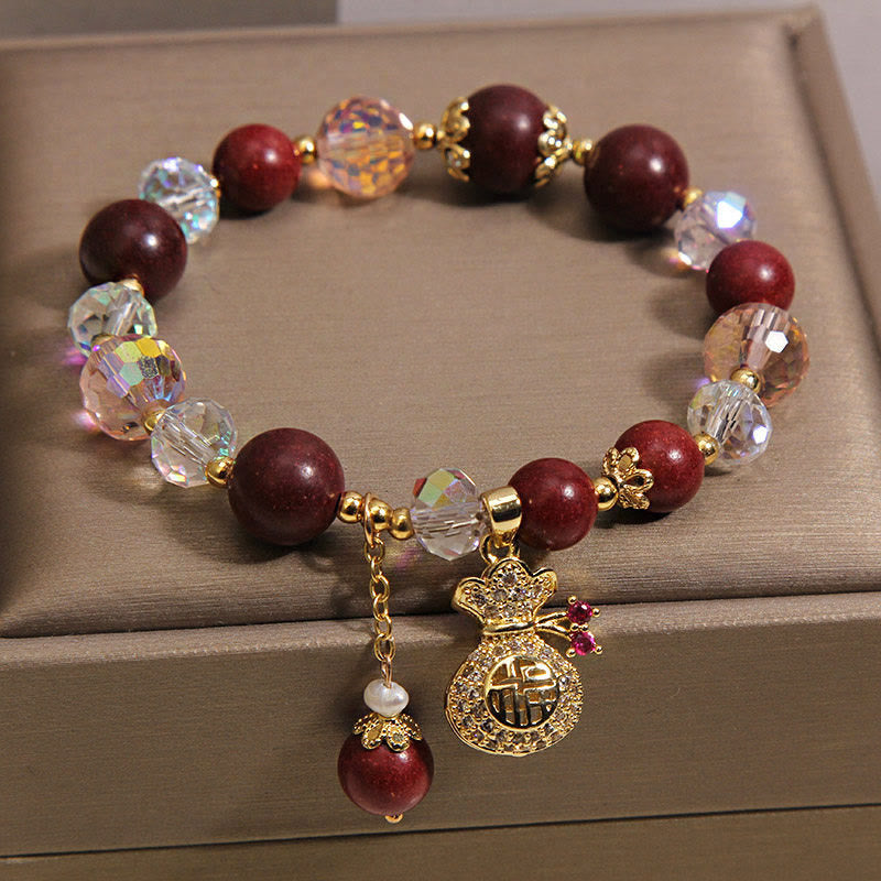 Buddha Stones Sandalwood Fu Character Lucky Fortune Money Bag Charm Protection Bracelet - image 1